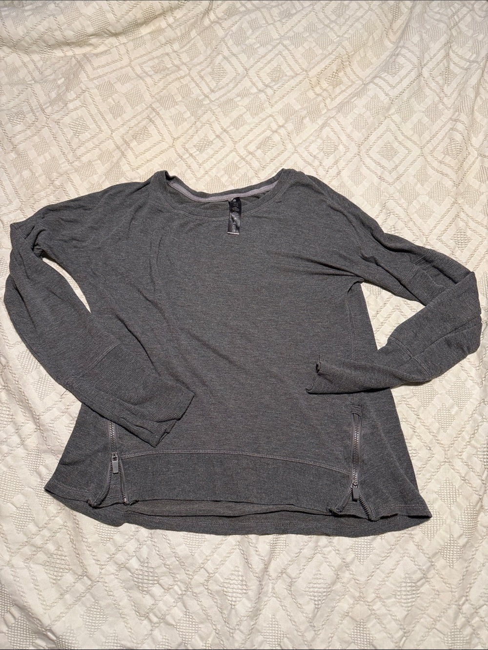 Yogalicious Charcoal Gray Crewneck Pullover with Hem Zippers